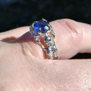 New Oval Cut Blue Gemstone 925 Silver Skeleton Ring.